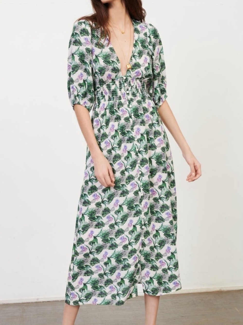 Maje Green & Purple Floral Midi Dress